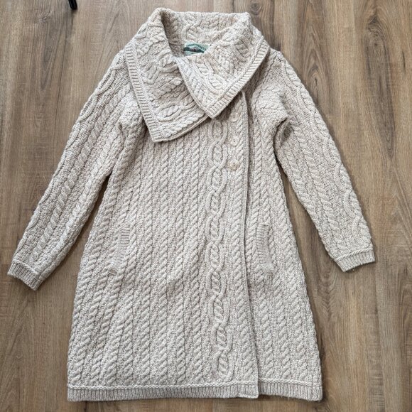 Aran Crafts Irish Merino Wool Cardigan Coat Coatigan Light Pink Cable Knit S - Picture 4 of 9